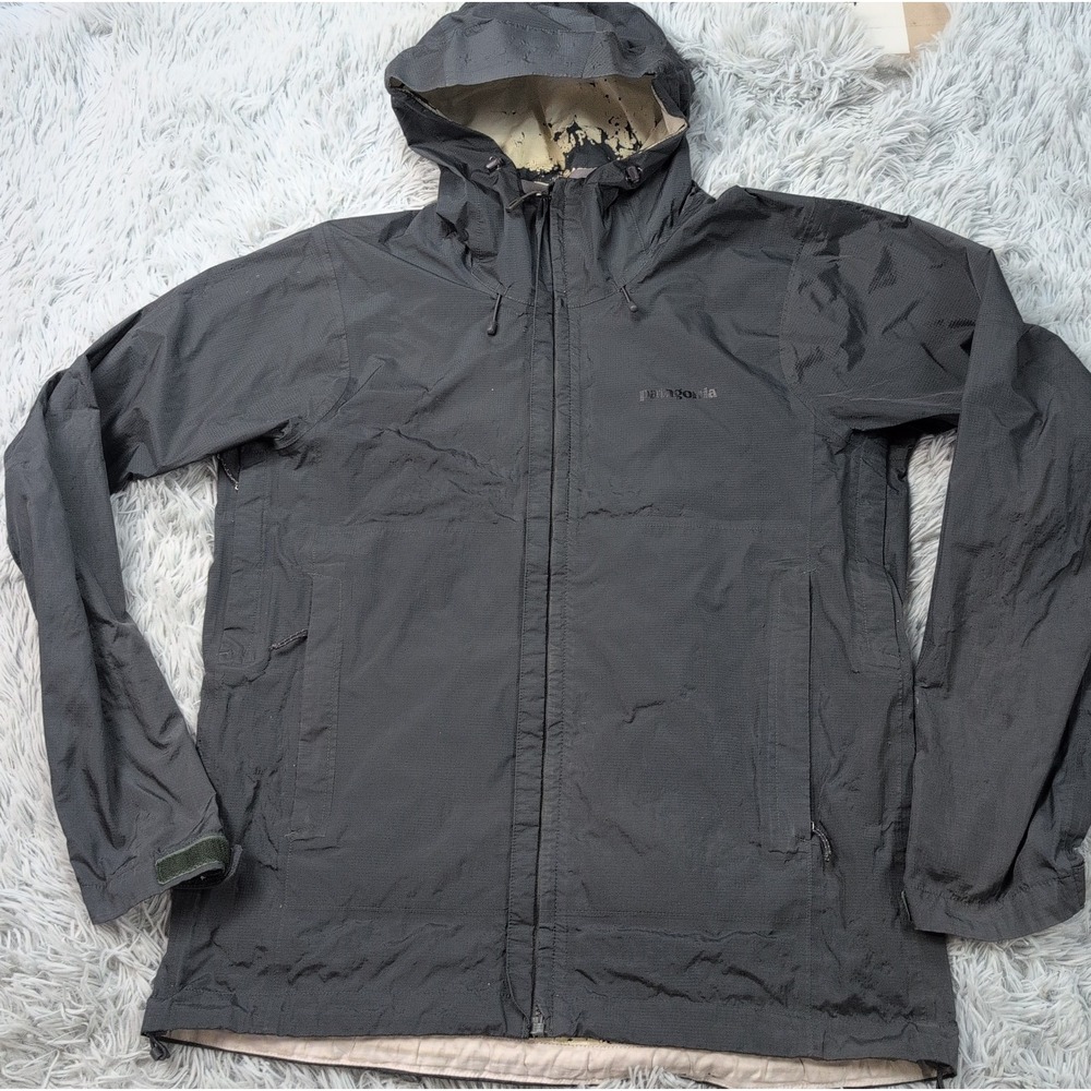 Patagonia Jacket Mens M Gray Windbreaker Coat Zip Up Pockets Hoodie Vented